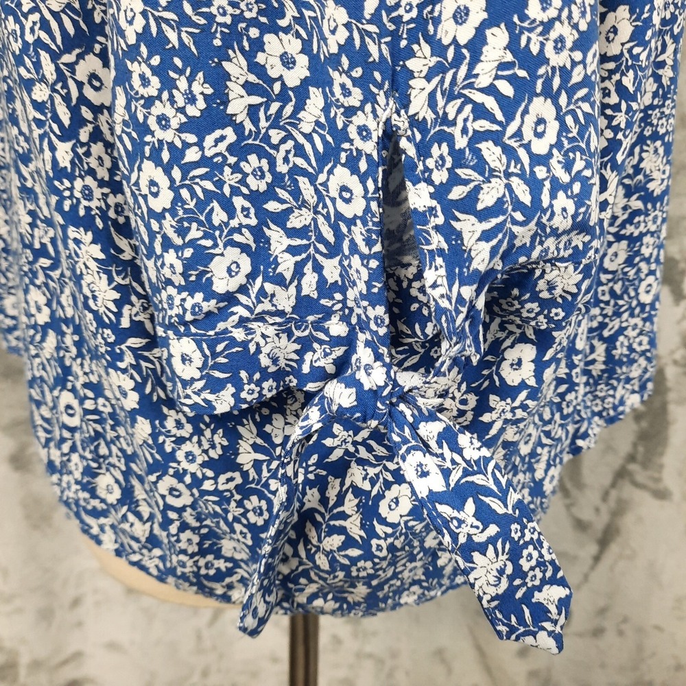 Cynthia Rowley Top Womens 2X Blue White Floral Popover Peasant Coastal Cottage - Picture 7 of 14